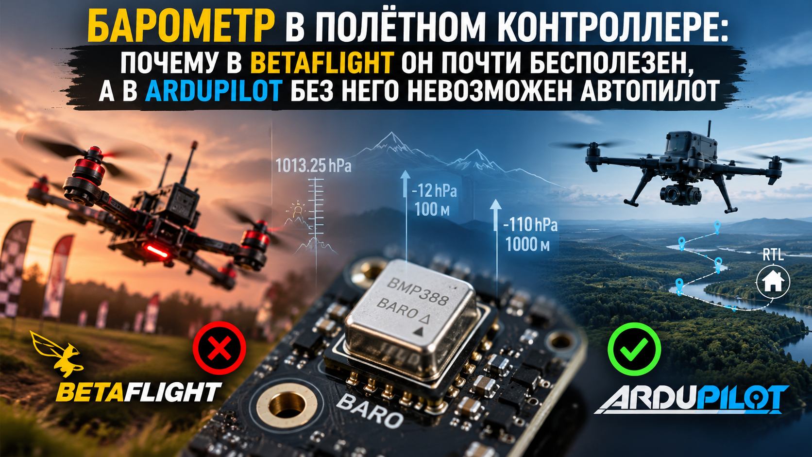 Барометр в полётном контроллере: почему в Betaflight он почти бесполезен, а в ArduPilot без него невозможен автопилот